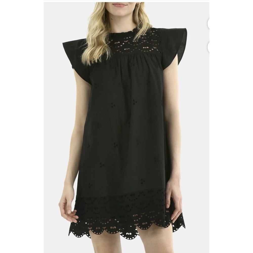 Time and Tru Women's Eyelet‎ Mini Dress Size XL Flutter Sleeves Black NWT